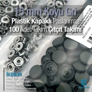 15 mm Çıtçıt Takımı Plastik Kapaklı Koyu Gri 100 adet/pkt ERC0015PLKGri