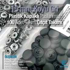15 mm Snap Fastener Set with 0,59" Plastic Cover Dark Grey 100 pieces/pack ERC0015PLKGri
