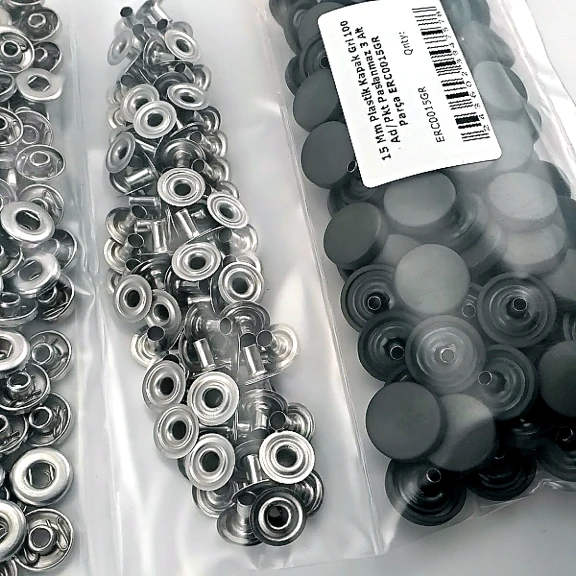 15 mm Çıtçıt Takımı Plastik Kapaklı Koyu Gri 100 adet/pkt ERC0015PLKGri