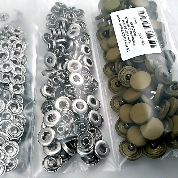 15 mm Çıtçıt Takımı Plastik Kapaklı Kahve Haki 100 adet/pkt ERC0015PLKHaki