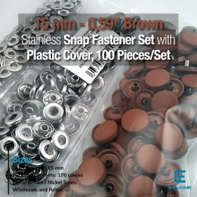 15 mm Snap Fastener Set with 0,59" Plastic Cover Brown 100 pieces/pack ERC0015PLKhv