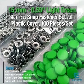 15 mm Snap Fastener Set with 0,59" Plastic Cover Light Green 100 pieces/pack ERC0015PLLgrn