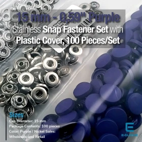 15 mm Snap Fastener Set with 0,59" Plastic Cover Purple 100 pieces/pack ERC0015PLMor