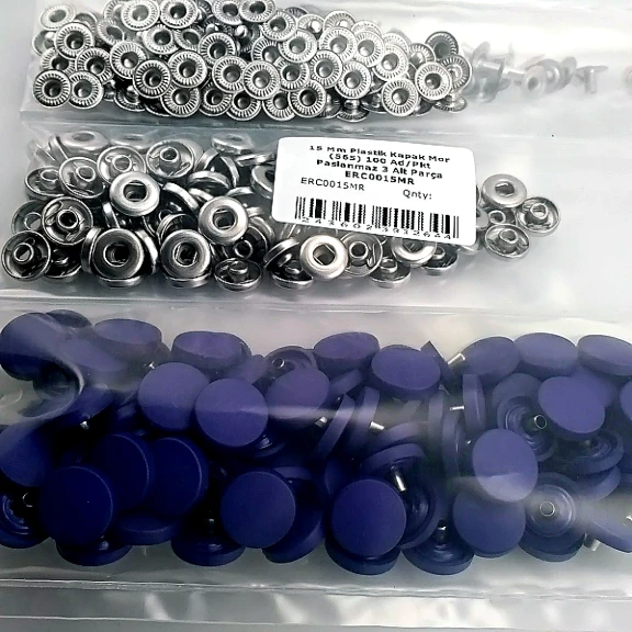 15 mm Çıtçıt Takımı Plastik Kapaklı Mor 100 adet/pkt ERC0015PLMor