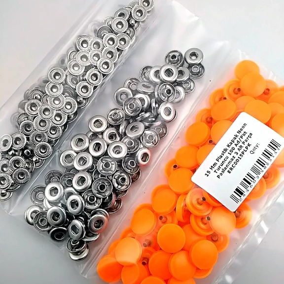 15 mm Plastik Neon Turuncu Kapaklı Çıtçıt Takımı 100 adet/pkt ERC0015PLNOrange