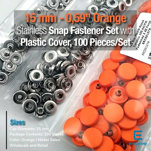 15 mm Çıtçıt Takımı Plastik Kapaklı Turuncu 100 adet/pkt ERC0015PLOrg