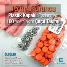 15 mm Çıtçıt Takımı Plastik Kapaklı Turuncu 100 adet/pkt ERC0015PLOrg