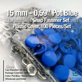 15 mm - 0,59" Snap Fastener Set With Plastic Cap Pot Blue 100 pieces/pack ERC0015PLSMavi