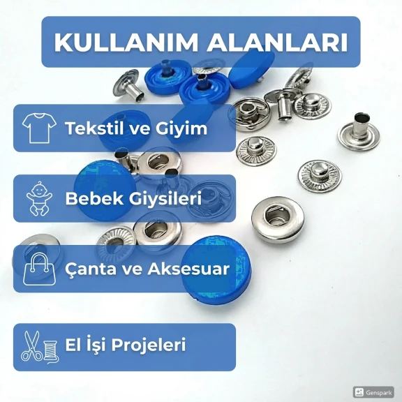 15 mm - 0,59" Snap Fastener Set With Plastic Cap Pot Blue 100 pieces/pack ERC0015PLSMavi