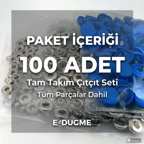 15 mm - 0,59" Snap Fastener Set With Plastic Cap Pot Blue 100 pieces/pack ERC0015PLSMavi