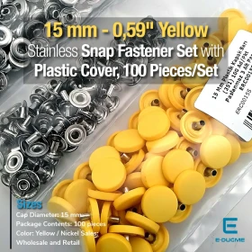 15 mm Snap Fastener Set with 0,59" Plastic Cover Yellow 100 pieces/pack ERC0015PLSari