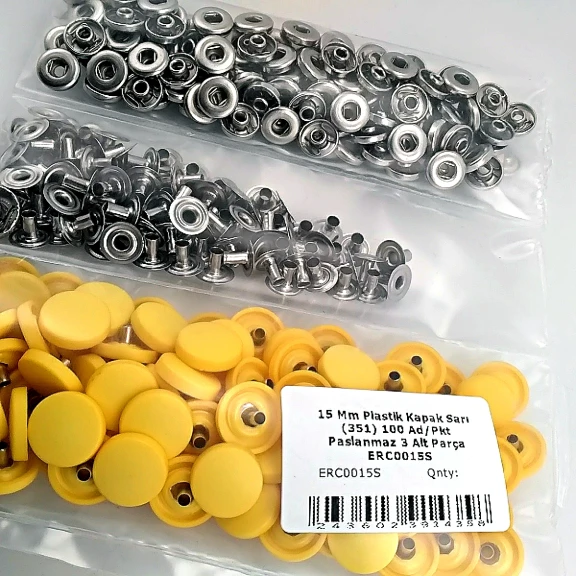 15 mm Çıtçıt Takımı Plastik Kapaklı Sarı 100 adet/pkt ERC0015PLSari