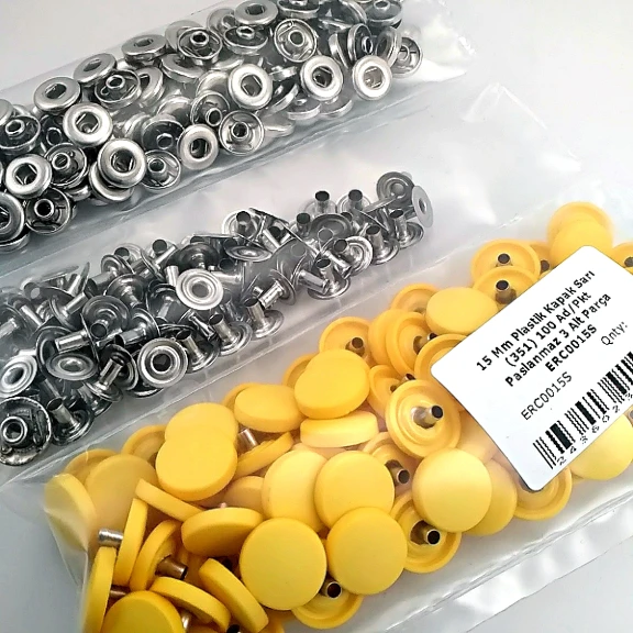 15 mm Çıtçıt Takımı Plastik Kapaklı Sarı 100 adet/pkt ERC0015PLSari