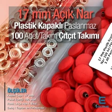 17 mm Plastik Kapaklı Çıtçıt Takımı Açık Nar 100 adet/pkt ERC0017PLANar