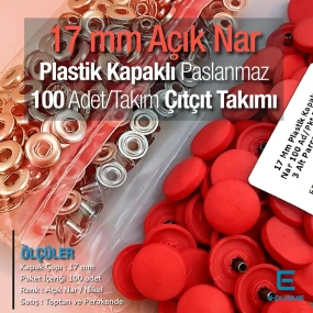 17 mm Plastik Kapaklı Çıtçıt Takımı Açık Nar 100 adet/pkt ERC0017PLANar