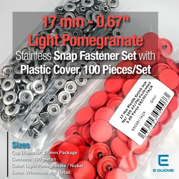 17 mm Plastik Kapaklı Çıtçıt Takımı Açık Nar 100 adet/pkt ERC0017PLANar