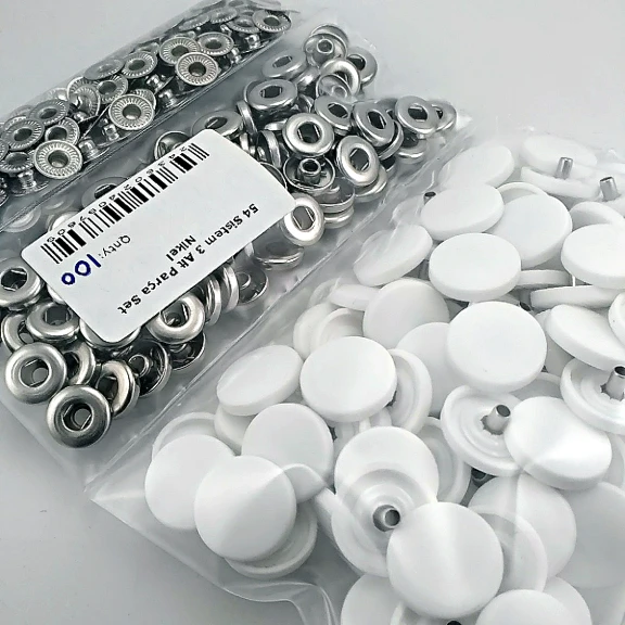 Plastic Cap Snap Fastener Set with 17 mm - 0,67" White 100 pieces/pack ERC0017PLBeyaz