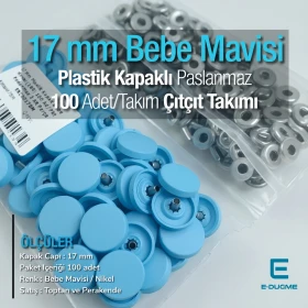 17 mm Çıtçıt Takımı Plastik Bebe Mavisi Kapaklı 100 adet/pkt ERC0017PLBmavi
