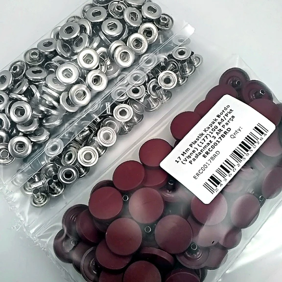 17 mm Çıtçıt Takımı Plastik Bordo Kapaklı 100 adet/pkt ERC0017PLBrd