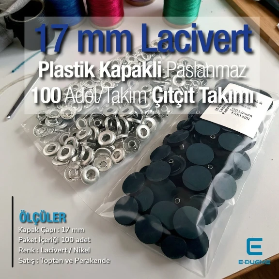17 mm Çıtçıt Takımı Plastik Lacivert Kapaklı 100 adet/pkt ERC0017PLDBlue