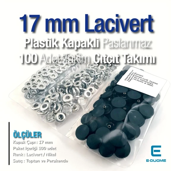 17 mm Çıtçıt Takımı Plastik Lacivert Kapaklı 100 adet/pkt ERC0017PLDBlue