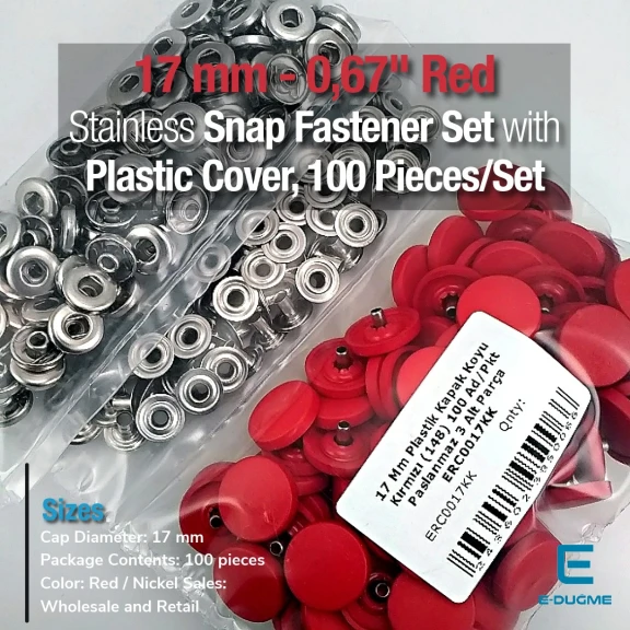 Snap Fastener Set with Cap Plastic 17 mm - 0,67" Red 100 pieces/pack ERC0017PLDRed