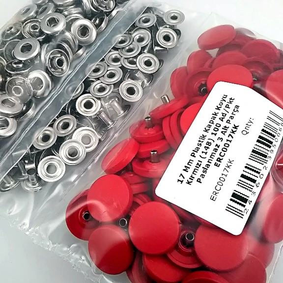 Snap Fastener Set with Cap Plastic 17 mm - 0,67" Red 100 pieces/pack ERC0017PLDRed