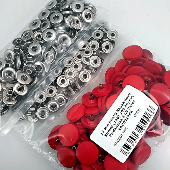 Snap Fastener Set with Cap Plastic 17 mm - 0,67" Red 100 pieces/pack ERC0017PLDRed