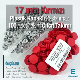 Snap Fastener Set with Cap Plastic 17 mm - 0,67" Red 100 pieces/pack ERC0017PLDRed