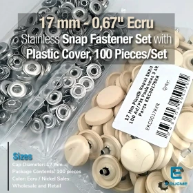 17 mm Snap Fastener Set with Cap Plastic 0,67" Ecru 100 pieces/pack ERC0017PLEcru
