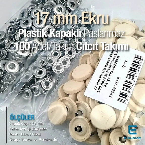 17 mm Çıtçıt Takımı Plastik Ekru Kapaklı 100 adet/pkt ERC0017PLEcru