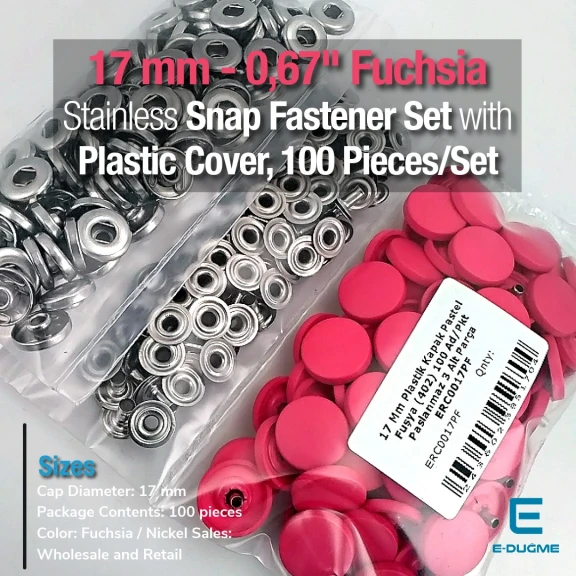 17 mm Çıtçıt Takımı Plastik Fuşya Kapaklı 100 adet/pkt ERC0017PLFsy