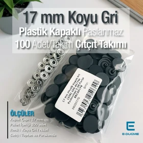 17 mm Çıtçıt Takımı Plastik Koyu Gri Kapaklı 100 adet/pkt ERC0017PLGri