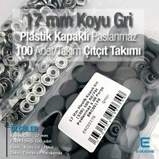 Snap Fastener Set with Cap Plastic 17 mm - 0,67" Dark Grey 100 pieces/pack ERC0017PLGri