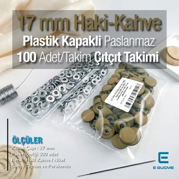 17 mm Çıtçıt Takımı Plastik Kahve Haki Kapaklı 100 adet/pkt ERC0017PLKHaki