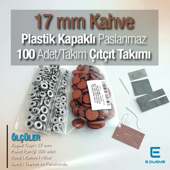 17 mm Çıtçıt Takımı Plastik Kapaklı Kahve 100 adet/pkt ERC0017PLKahve