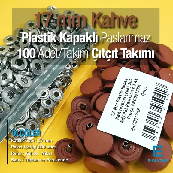 17 mm Çıtçıt Takımı Plastik Kapaklı Kahve 100 adet/pkt ERC0017PLKahve