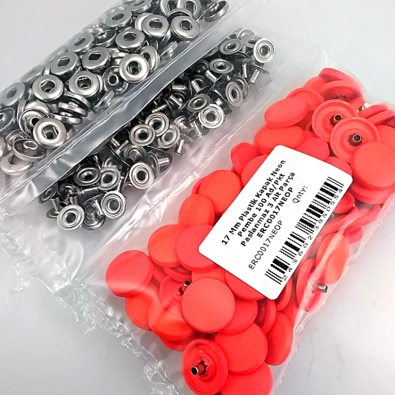 17 mm Plastik Kapaklı Çıtçıt Takımı Neon Pembe 100 adet/pkt ERC0017PLNPembe