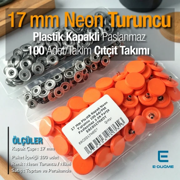 17 mm Plastik Kapaklı Çıtçıt Takımı Neon Turuncu 100 adet/pkt ERC0017PLNTuruncu