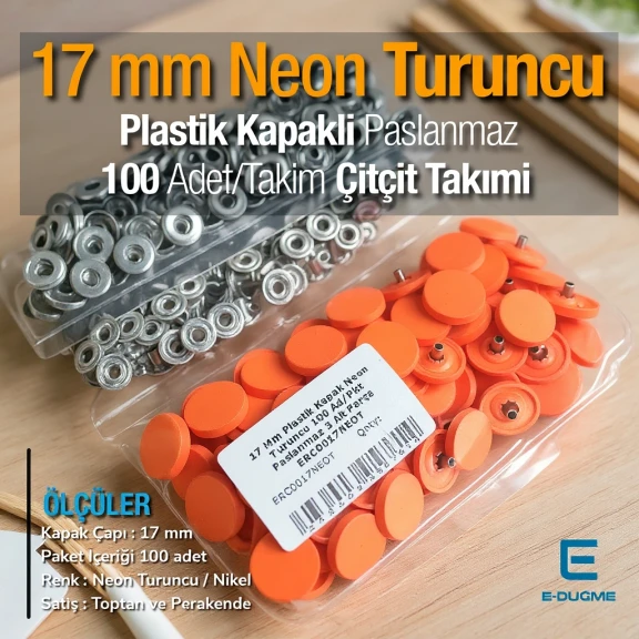 17 mm Plastik Kapaklı Çıtçıt Takımı Neon Turuncu 100 adet/pkt ERC0017PLNTuruncu