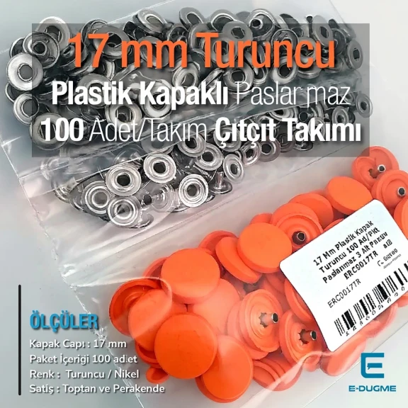 17 mm Plastik Kapaklı Çıtçıt Takımı Turuncu 100 adet/pkt ERC0017PLOrange
