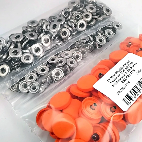 17 mm Plastik Kapaklı Çıtçıt Takımı Turuncu 100 adet/pkt ERC0017PLOrange