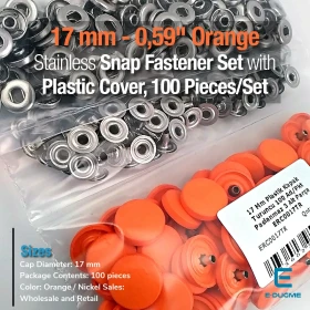 Plastic Cap Snap Fastener Set with 17 mm - 0,67" Orange 100 pieces/pack ERC0017PLOrange