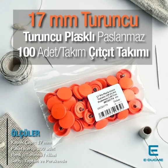 17 mm Plastik Kapaklı Çıtçıt Takımı Turuncu 100 adet/pkt ERC0017PLOrange