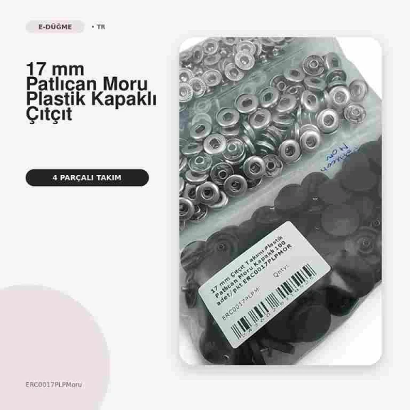 17 mm Patlıcan Moru Plastik Kapaklı Çıtçıt Takımı - 100 Takım ERC0017PLPMoru