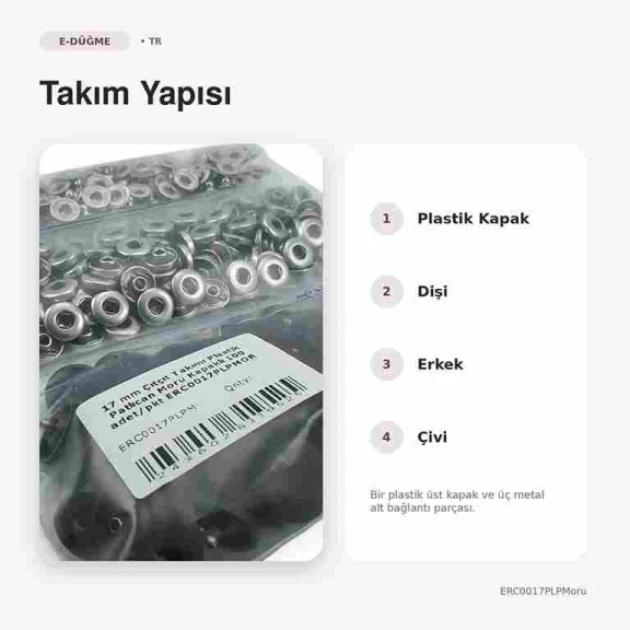 17 mm Patlıcan Moru Plastik Kapaklı Çıtçıt Takımı - 100 Takım ERC0017PLPMoru
