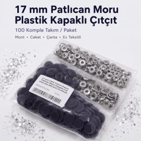 17 mm Patlıcan Moru Plastik Kapaklı Çıtçıt Takımı 100 Takım ERC0017PLPMoru