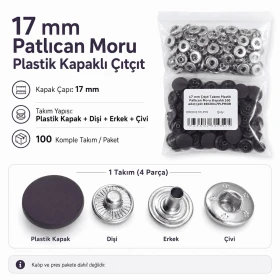 17 mm Patlıcan Moru Plastik Kapaklı Çıtçıt Takımı 100 Takım ERC0017PLPMoru