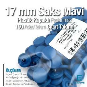 17 mm Çıtçıt Takımı Plastik Kapaklı Saks Mavi 100 adet/pkt ERC0017PLSMavi