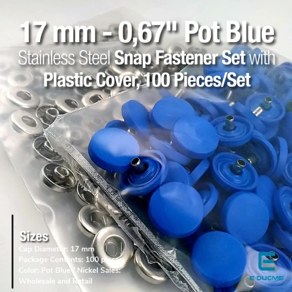 17 mm Çıtçıt Takımı Plastik Kapaklı Saks Mavi 100 adet/pkt ERC0017PLSMavi